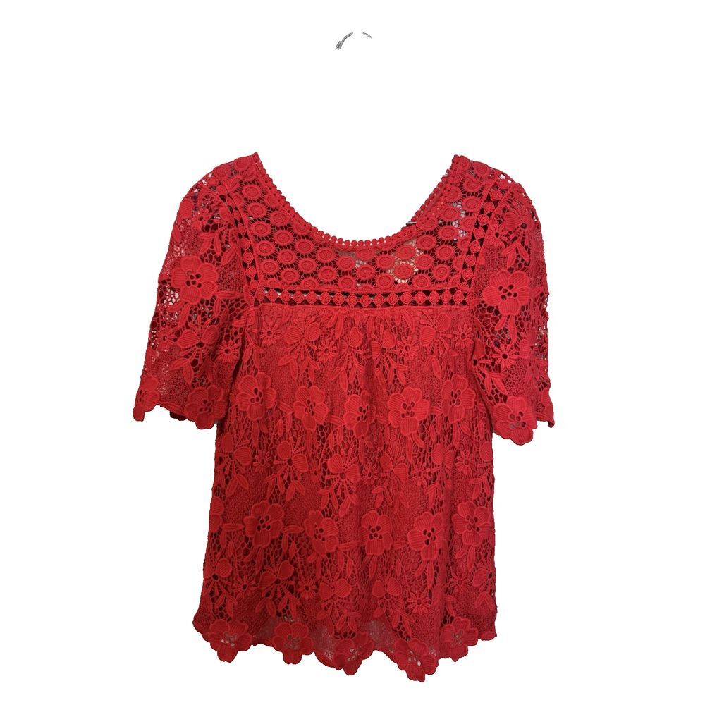 Anthropologie Vanessa Virginia Red Short‎ Candace Lace Top 2 Coquette Romantic 0